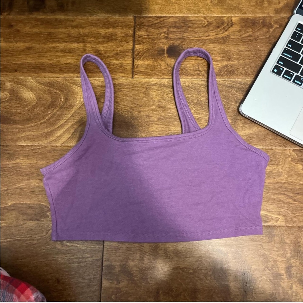 Purple Ribbed Cropped Tank Top